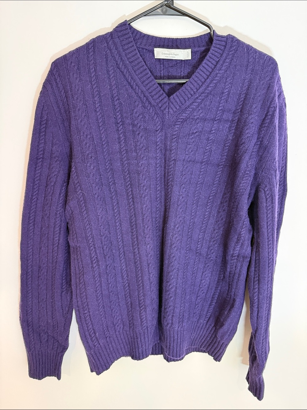 Ermenegildo Zegna Purple Cable-Knit Pure Cashmere V-Neck Sweater